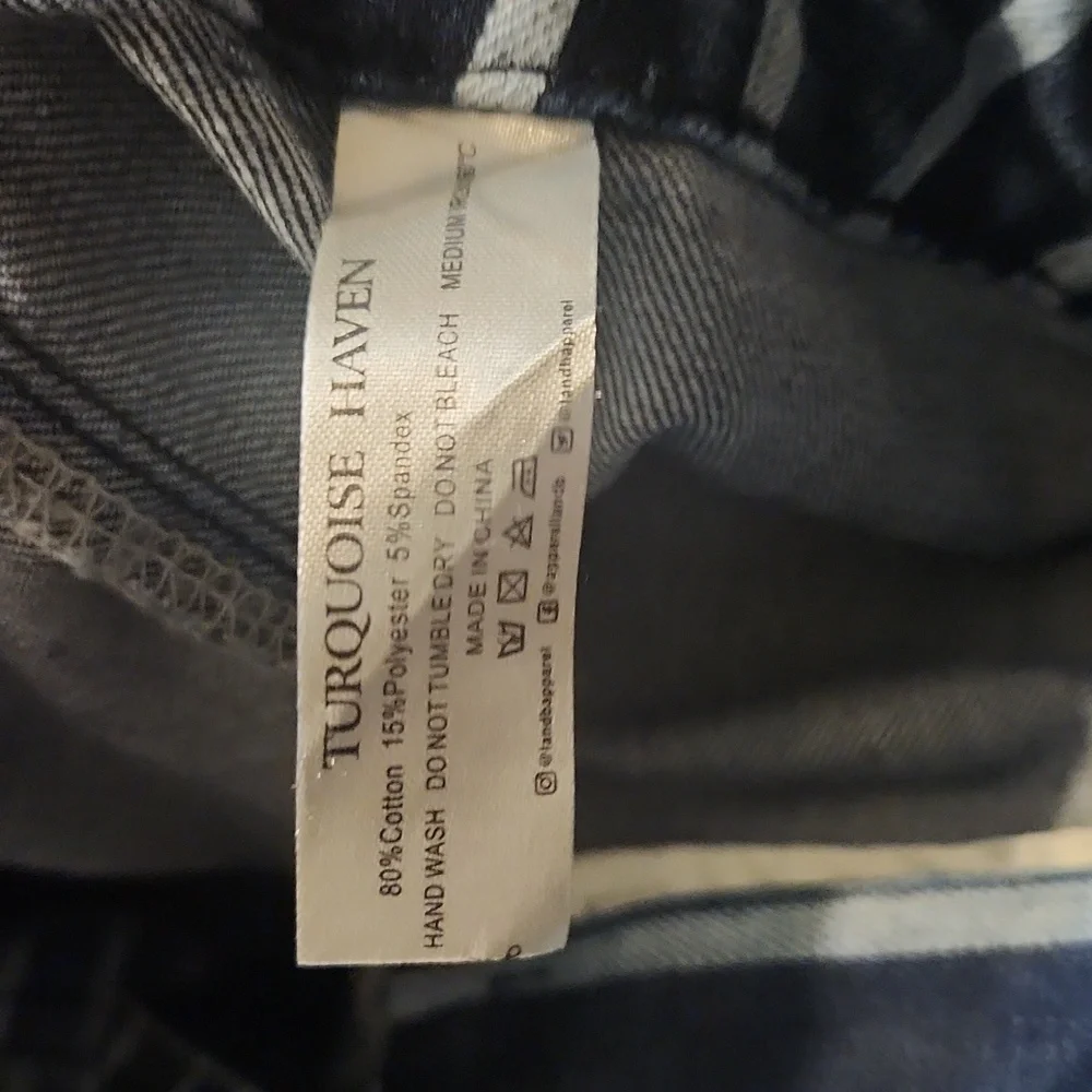 Turquoise haven flare leg striped denim pants size large - Picture 2 of 3